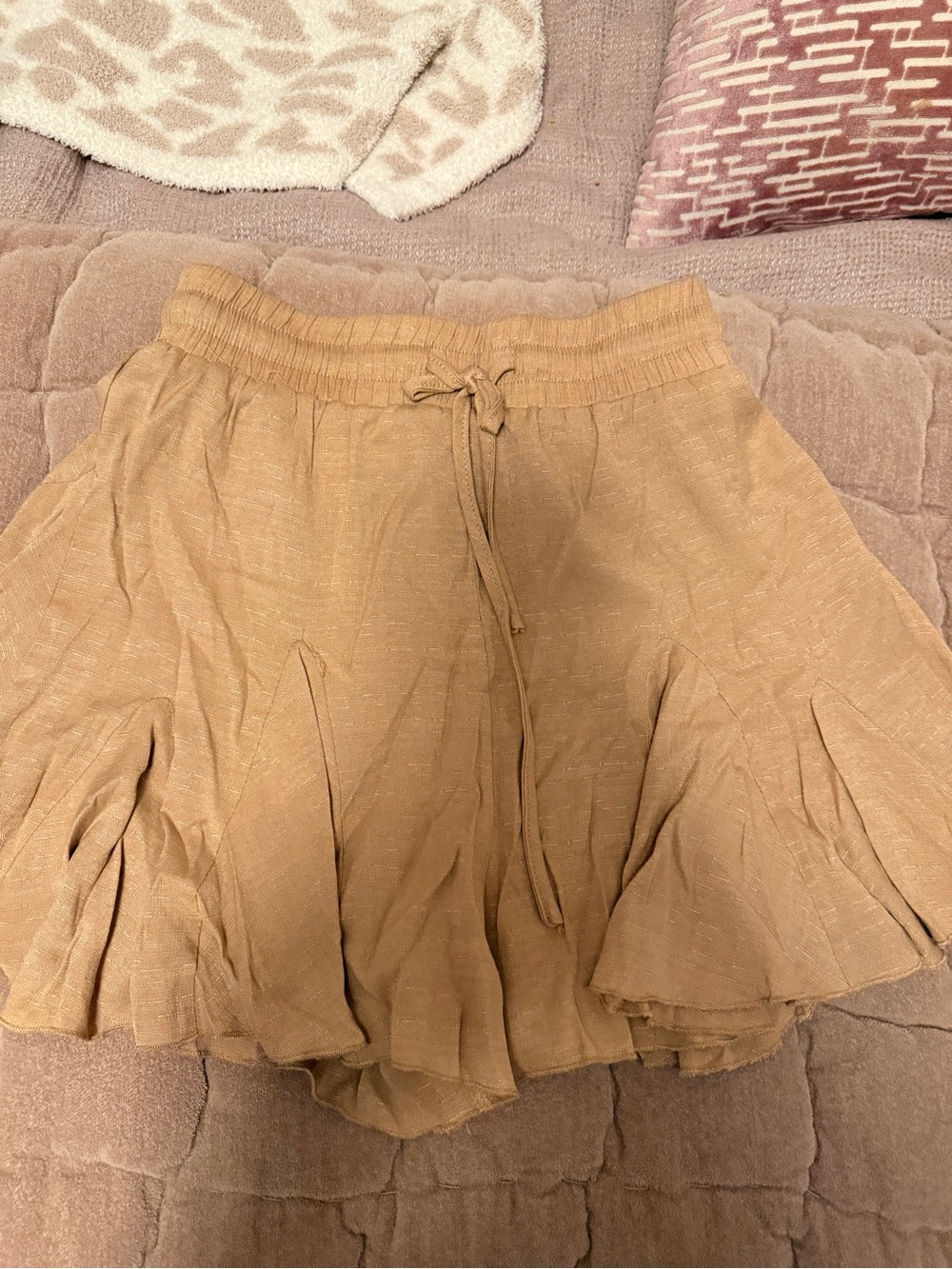 glam Tan Tiered Drawstring Circle Skirt